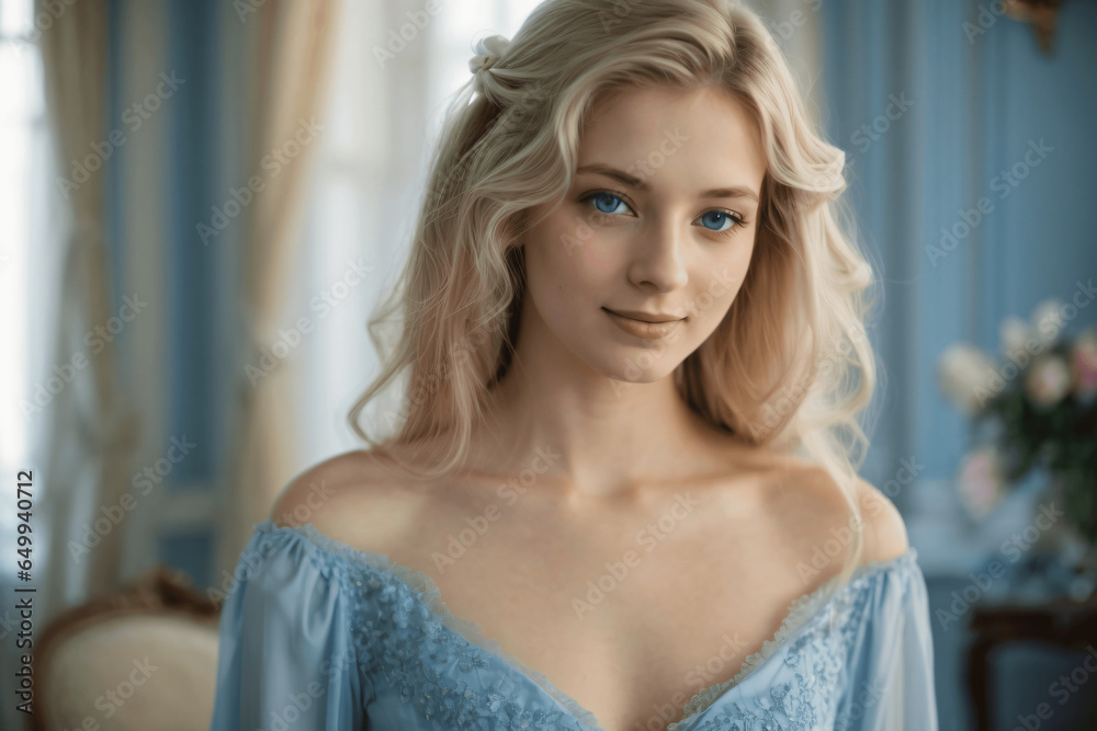 Fototapeta premium Midshot of a beautiful woman, french, 22 years old. Generative AI