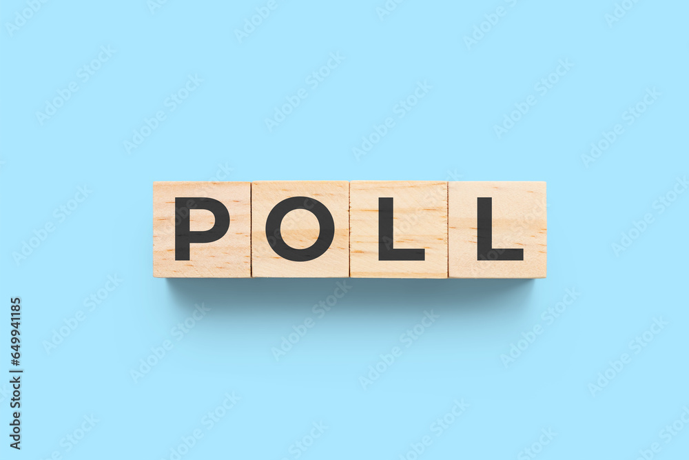 Poll wooden cubes on blue background Poll wooden cubes on blue background