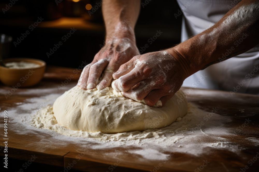 A close-up of hands shaping dough for homemade pasta, reflecting the importance of homemade meals in Italian culture. Generative Ai.