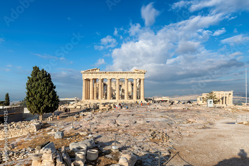 Acropolis with Parthenon temple in morning time in Athens, Greece.