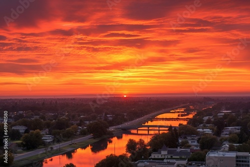 Sunrise illuminates the skies above West Sacramento. Generative AI