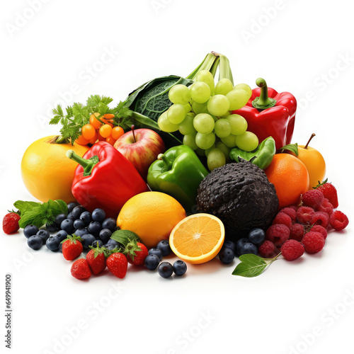 fotograf  a profesional grupo de frutas y verduras frescas sobre fondo blanco