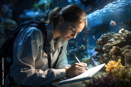 A female marine biologist studying coral reefs, advocating for marine conservation. Generative Ai. © Sebastian