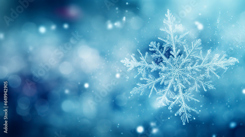 Elegant winter wallpaper featuring a frozen snowflake. Magic background of snowflakes. Winter background. © Helen-HD