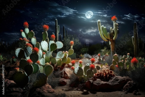 Vast Desert cactus night. Arizona space travel. Generate Ai