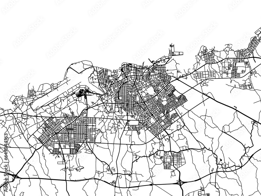 Naklejka premium Vector road map of the city of Jeju City in the South Korea with black roads on a white background.