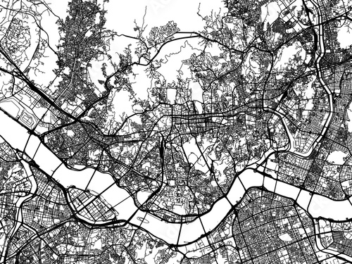 Vector road map of the city of  Seoul in the South Korea with black roads on a white background.