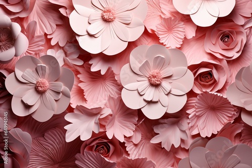 Wallpaper Mural 3D floral pattern on pink wallpaper. Generative AI Torontodigital.ca