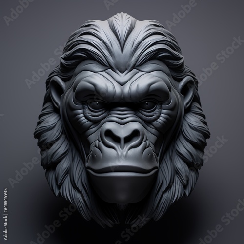 Bust or wall hanging of a gorilla. Sculpture style, dark black, studio lighting, planet of the apes