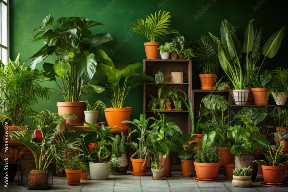 Fototapeta premium Different houseplants. Home cozy design. Generate Ai