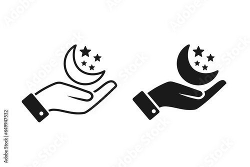 Hand holding moon icon. Illustration vector