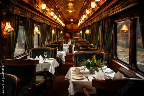 Polished Dining interior train. Food carriage. Generate Ai photo