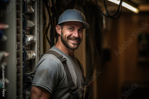 Handsome male electrician smiling