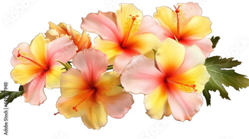 Yellow-orange and coral pink hibiscus flowers or rose mallow the tropical flowering plant isolate on a transparent background