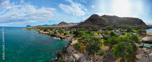The West Coasy of hawaii showing the Rugged Coast and a Small Town