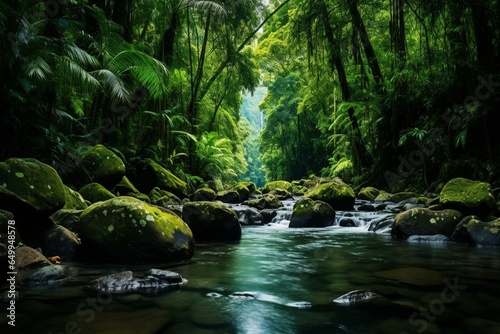 Stunning panorama of lush tropical jungle in Daintree Rainforest National Park, Queensland, Australia. Generative AI photo