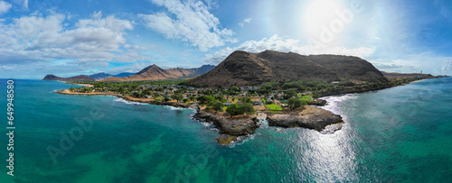 The West Coasy of hawaii showing the Rugged Coast and a Small Town