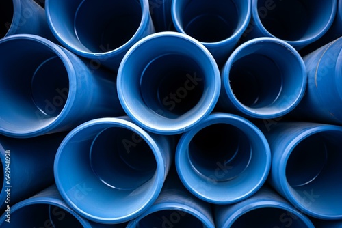 A detailed view of a stack of pipes with blue coloration. Generative AI