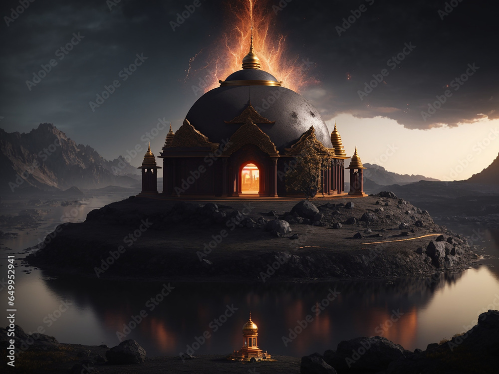 image of a small doom shaped sacred temple - AI generative - obrazy, fototapety, plakaty 