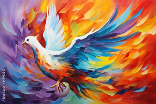 Peaceful Dove holy spirit fly. Hope nature. Generate Ai
