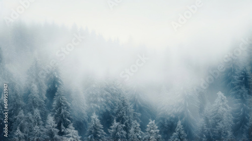 Scenic Winter Wonderland of Fir Trees and Fog