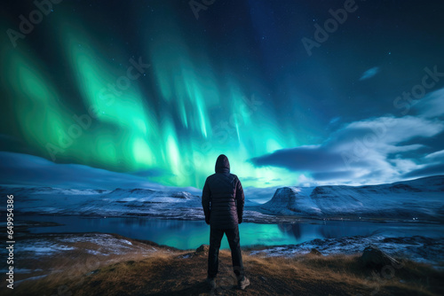Silhouette of Man Gazing at Northern Lights