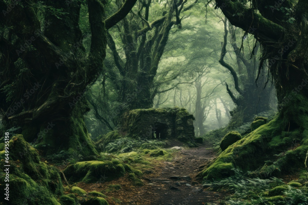 Fototapeta premium Mystical Forest druid. Fantasy monk nature. Fictional person. Generate Ai