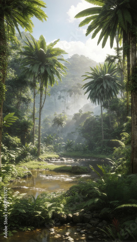 A beautiful picture of a tropical island with a waterfall - AI Generative