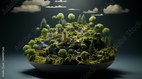 Vibrant Natural Oasis: Exploring the Serene Blend of Land, Sea, and Sky with Fresh Blooms and Lush Greenery, generative AI
