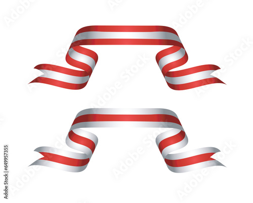  Illustration of colored ribbons. Red and white alluding to heraldic colors of some flags. Bows in red and white. Vector isolated on transparent background