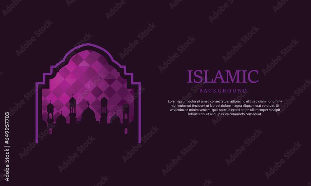 Purple islamic background with mosque silhouette concept Stock Vector ...