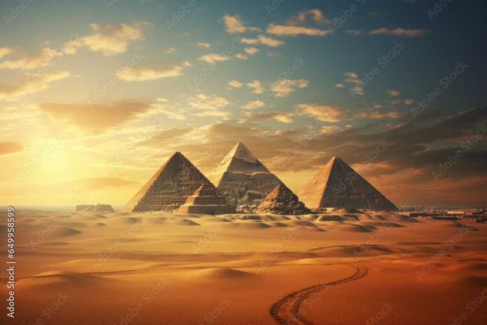 Intricate Egyptian pyramids temple. Old stone tourism. Generate Ai