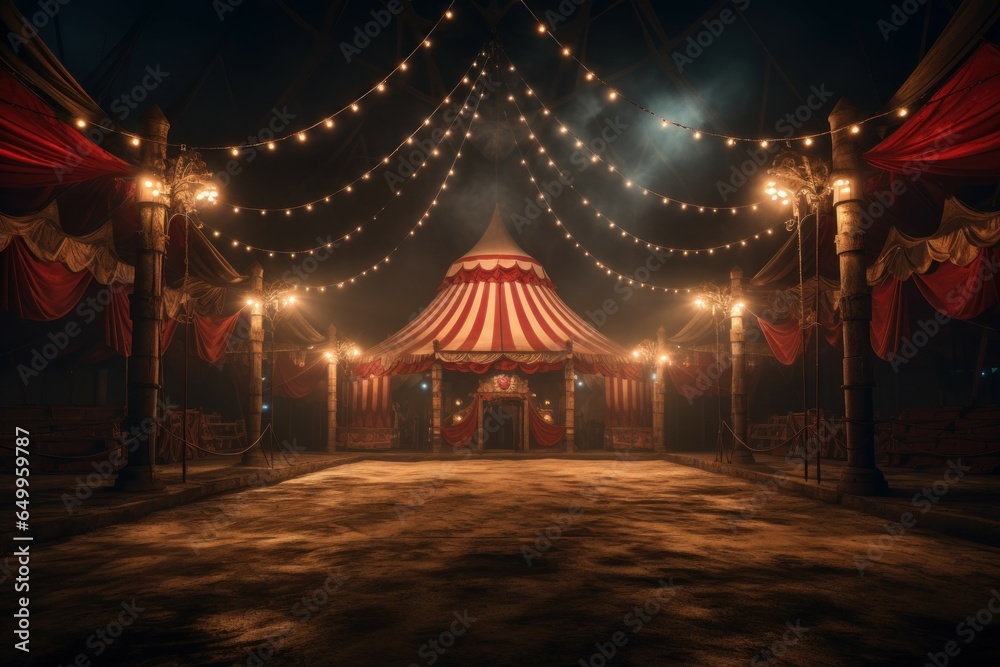 Desolate Empty circus tent. Big fair fun. Generate Ai - obrazy, fototapety, plakaty 