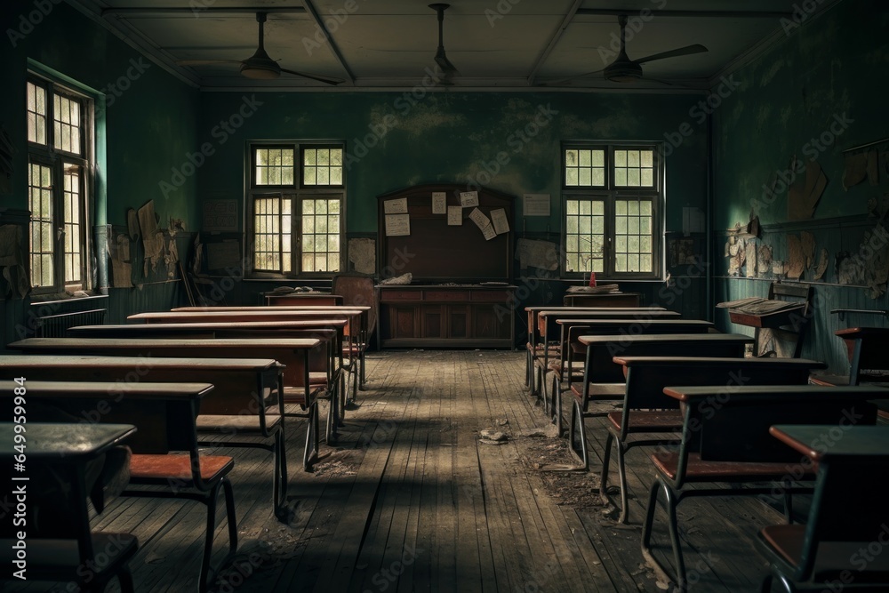 Quiet Empty classroom. Desk table school. Generate Ai Quiet Empty classroom. Desk table school. Generate Ai