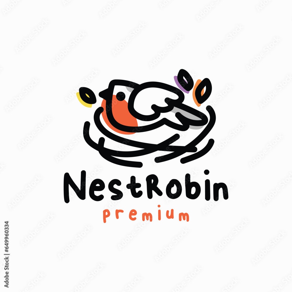 robin bird nest quirky playful outline cartoon logo vector icon illustration robin bird nest quirky playful outline cartoon logo vector icon illustration