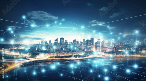 Future cyber technology city , 5G Smart city , Digital transformation, cityscape and communication network concept, internet and global connection