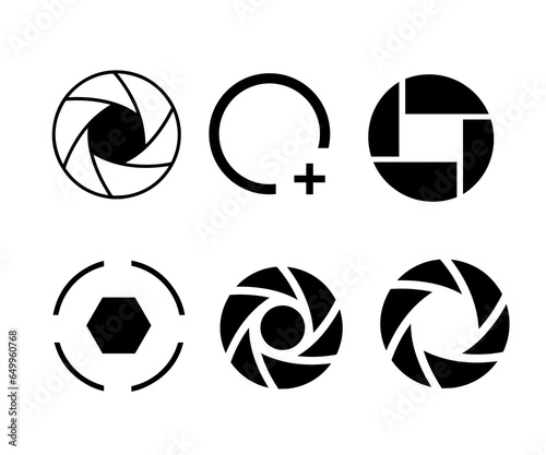 Camera shutter icon set, photo lens, photo shutter, camera lens diaphragm, vector illustration, camera photography icons
