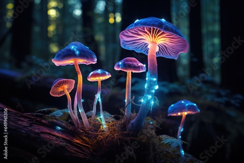 a group of glowing mushrooms