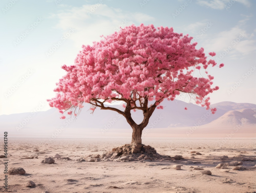 Fototapeta premium a tree with pink flowers in a desert