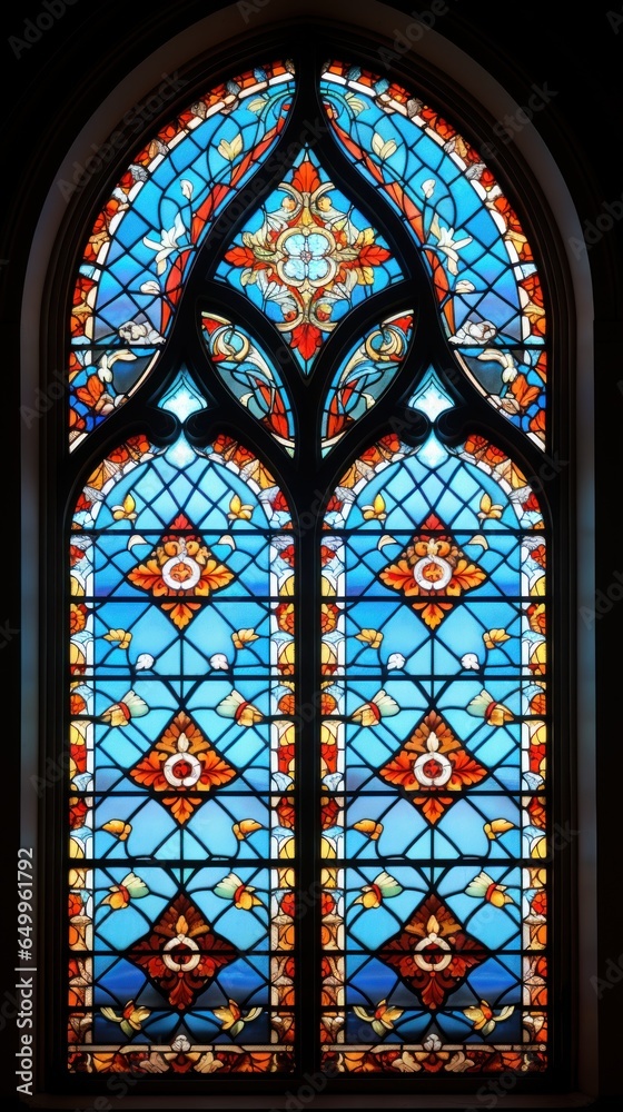 a stained glass window with flowers