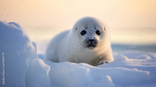 a white seal in the snow