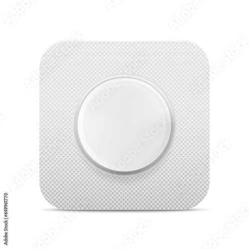 Vector Realistic Pharmaceutical Medical White Pill in Blister, Vitamins, Tablet in a Package Closeup Isolated. Pill in Blister Packaging Design Template. Front, Top View. Medicine, Health Concept