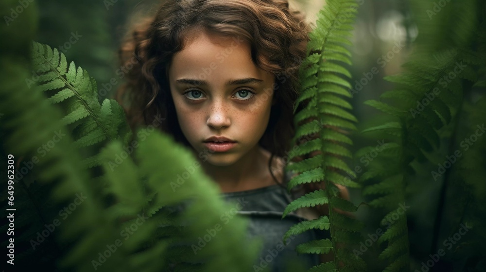 A girl, a child in a fern A girl, a child in a fern