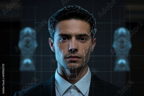 Accurate Face detection analyze. Face recognition. Fictional person. Generate Ai photo