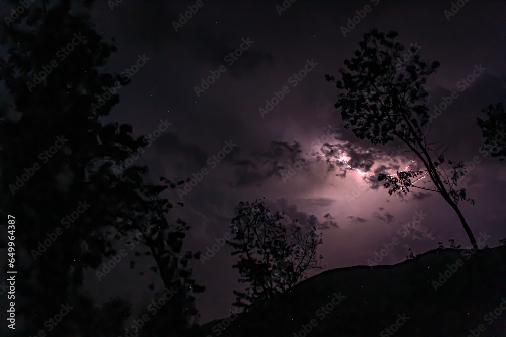 Thunder with lightning, in the sky, Ourika, Morocco,	