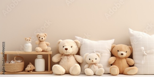 teddy bears and pillows, minimalist, generative AI