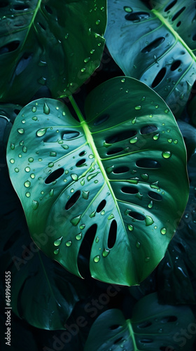 monstera leaves with drops pattern screensaver, ai generation