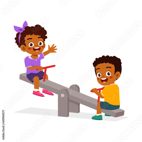 little kid play seesaw with friend