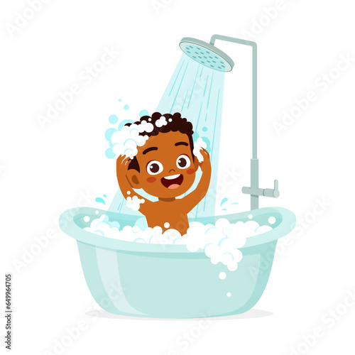 little kid tahe a bath in the bathtub