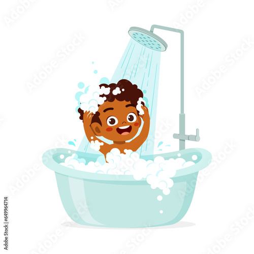 little kid tahe a bath in the bathtub